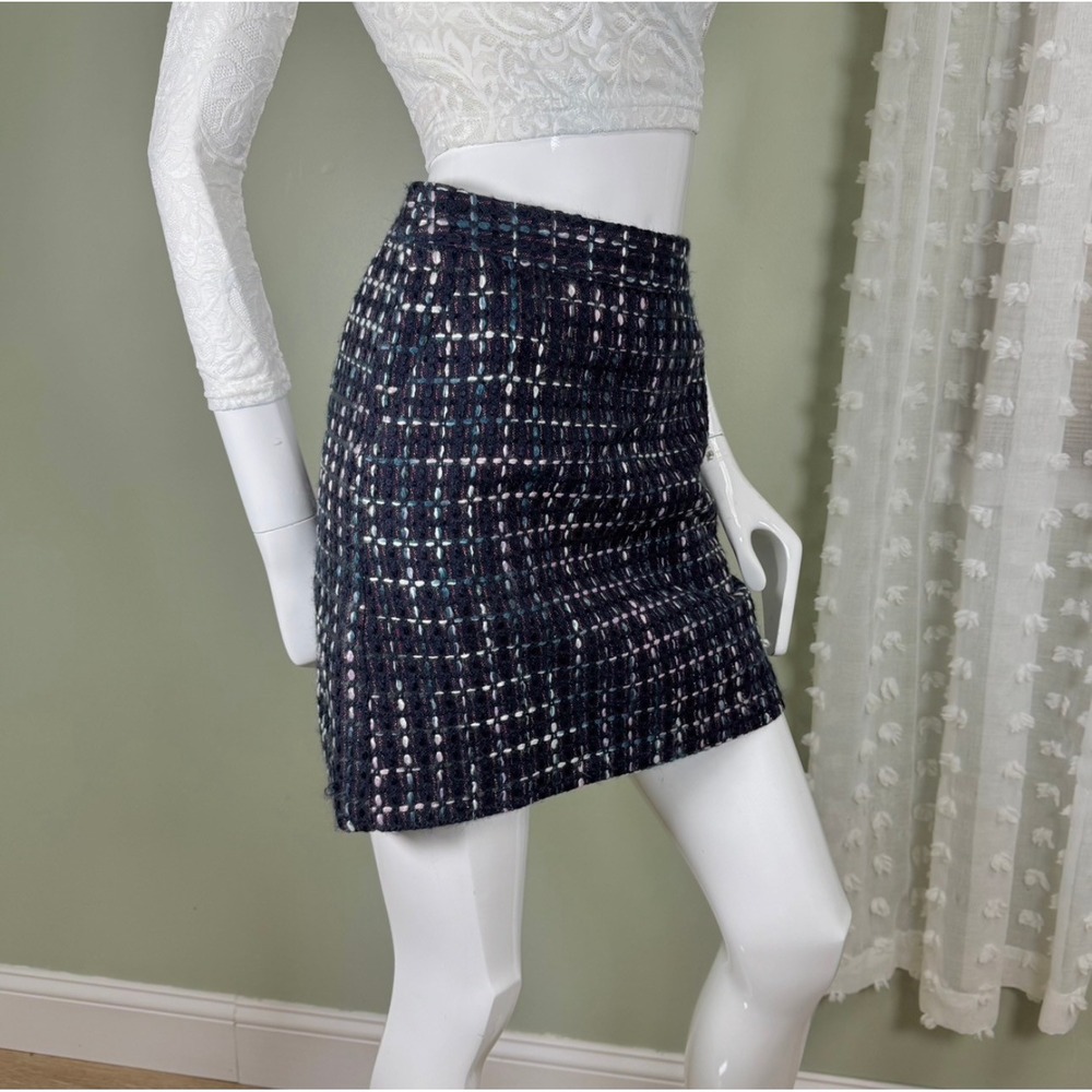 LOFT Petite Textured Tweed HIgh Waisted Skirt – Navy Multi – Size‎ 00 XS